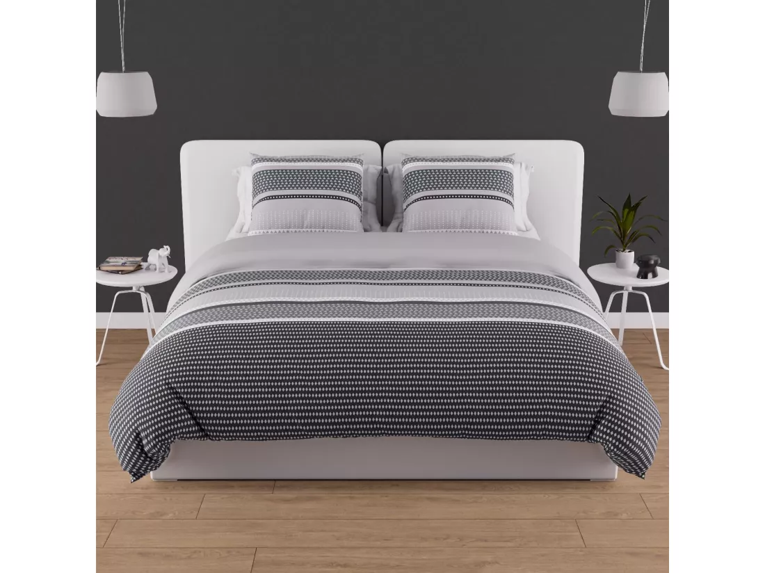 Parure housse de couette en coton 57 fils 260x240 cm THALES gris, par Soleil d'ocre