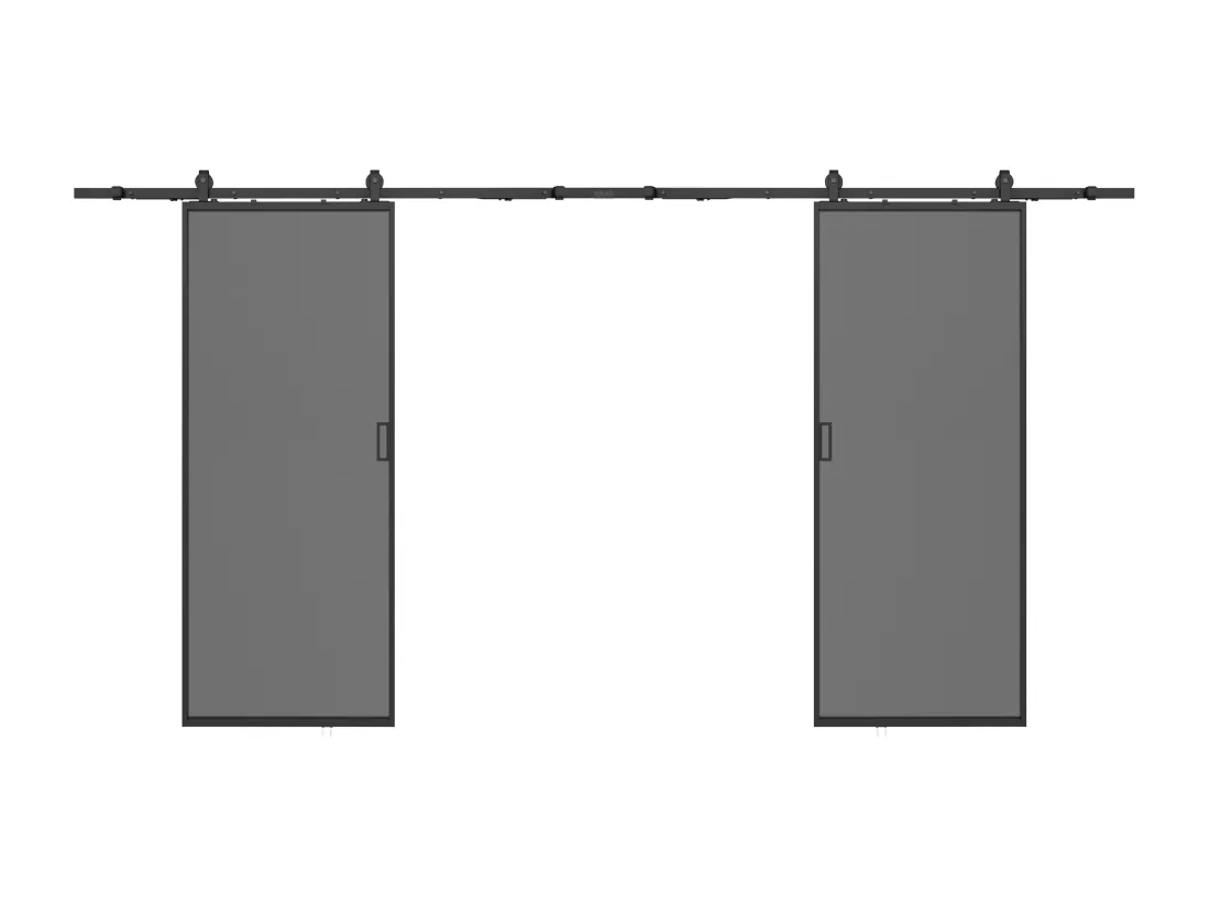 Porte coulissante double avec système en applique - aluminium et verre trempé fumé dépoli - 2 x H205 x L83 cm - LINCI II