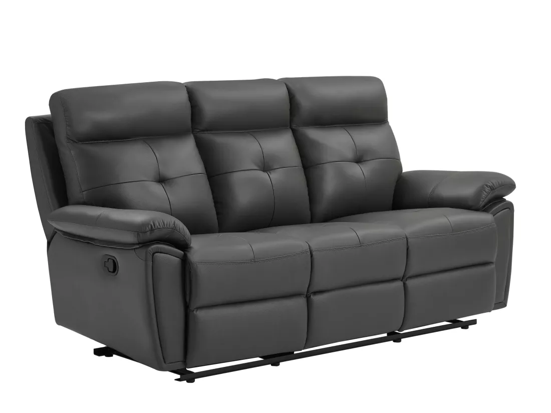 Canapés 3 places 2 places et un fauteuil relax en cuir gris VINETA