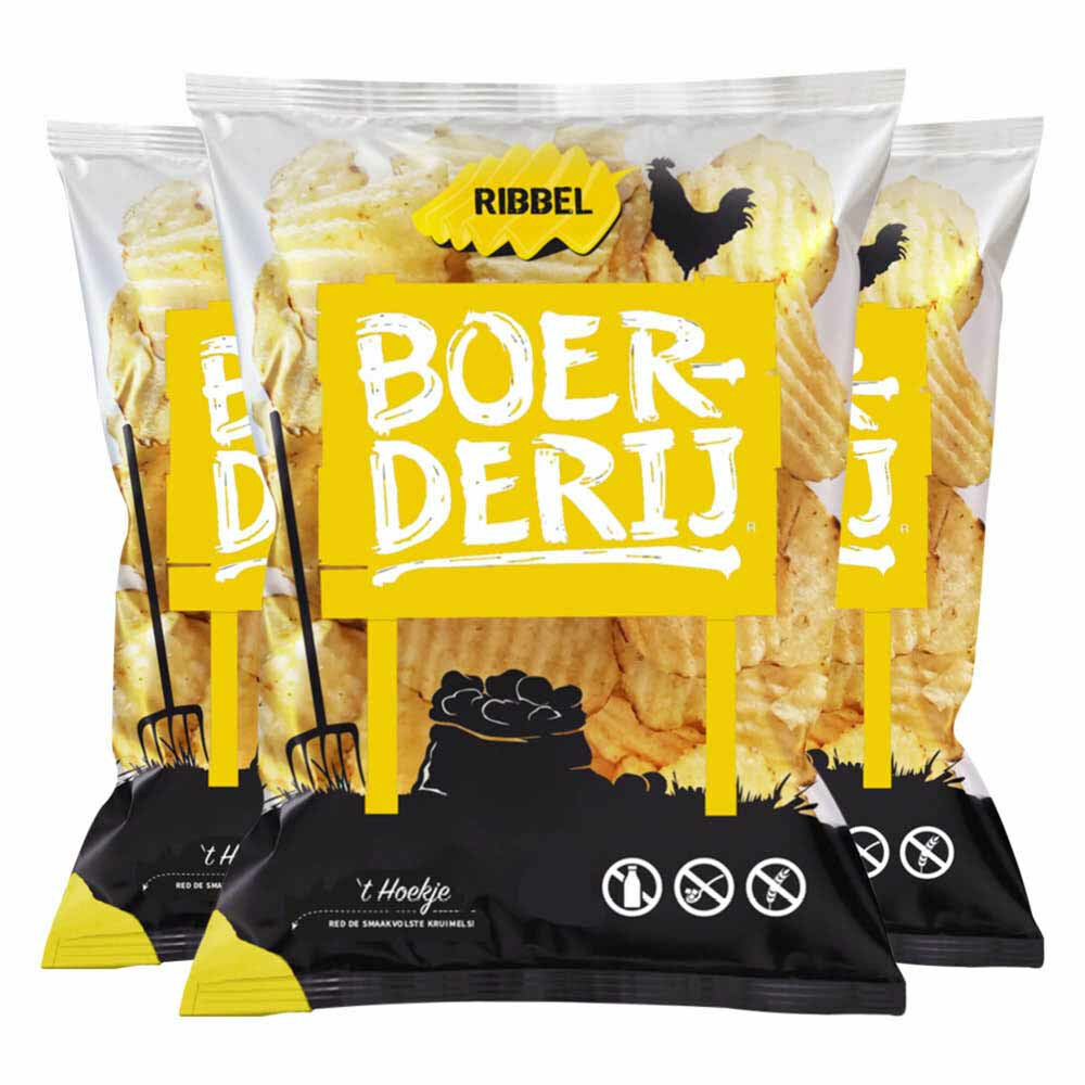 3x Boerderij Chips Zeezout Ribbel190 gr