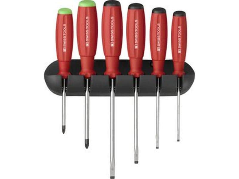 PB Swiss Tools Schraubenzieher-Set PB 8245 Schlitz/Pz 6-tei SwissGrip Schraubenzieher, Set mit Wandhalter