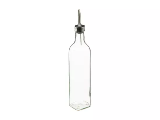 Set bouteilles huile et vinaigre en verre avec support bambou - Transparent - 0,48 l