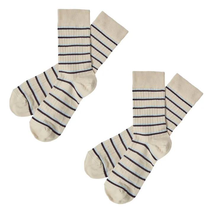 FUB Lot 2 Paires Chaussettes Rayures Laine - Collection Femme | Beige