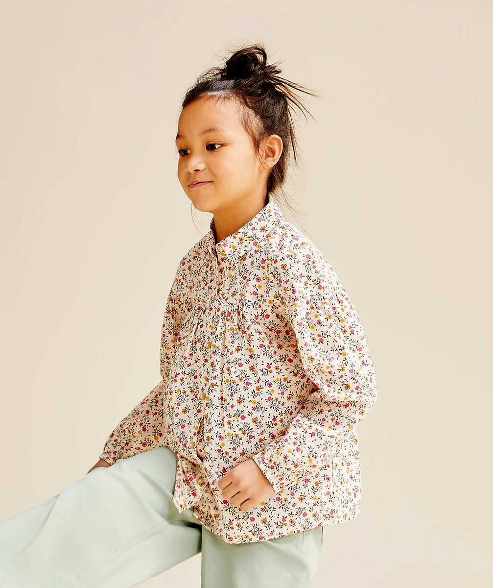 CHEMISE MANCHES LONGUES FILLE AVEC IMPRIMÉ FLEURI ET FRONCES