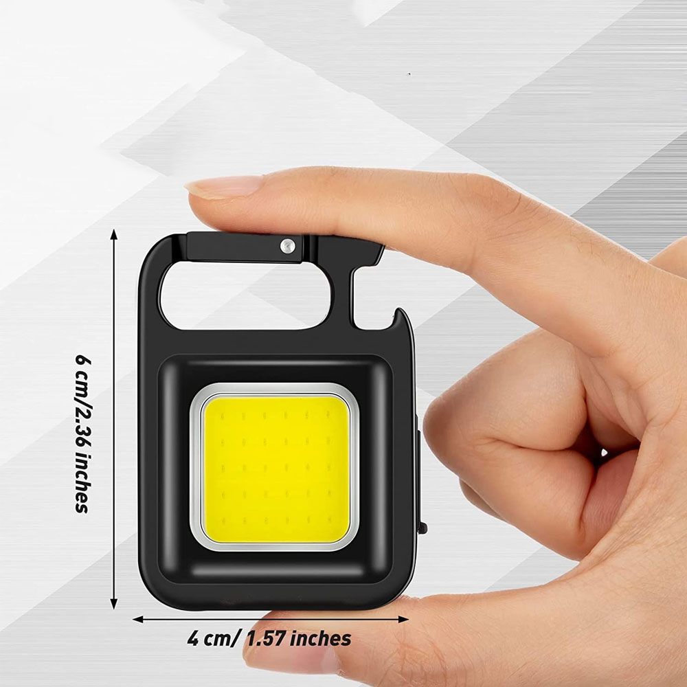 200LM LED Mini COB Taschenlampe Schlüsselanhänger mit Magnet   Aufhängehaken IPX4 - Schwarz