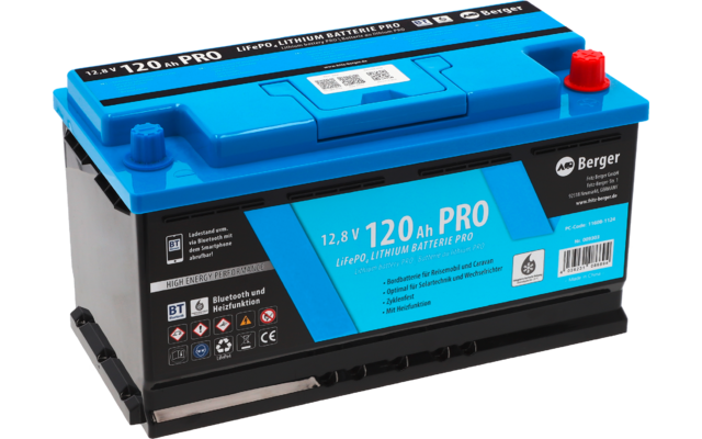 Berger LiFePO4 Lithium Batterie 120 Ah 12V mit Bluetooth (mit & ohne Heizung)