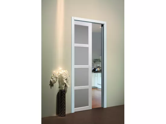 Porte Coulissante Tana Blanc Vitrée H204 X L83 + Systeme De Galandage Et Kit Finition Inclus Gd Menuiseries