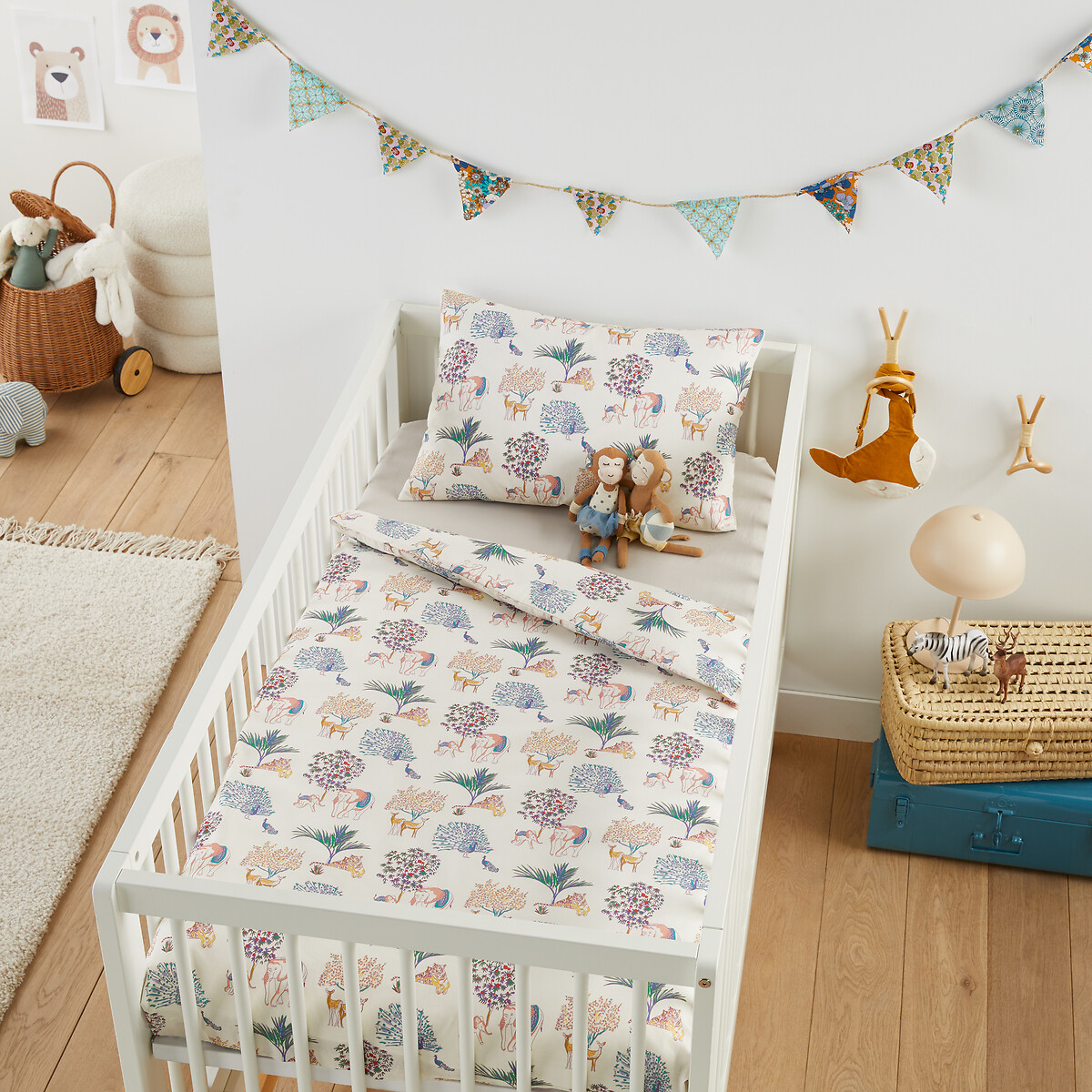 LA REDOUTE INTERIEURS<br>Conjunto de roupa de cama para bebé, 50% algodão reciclado, Jungala