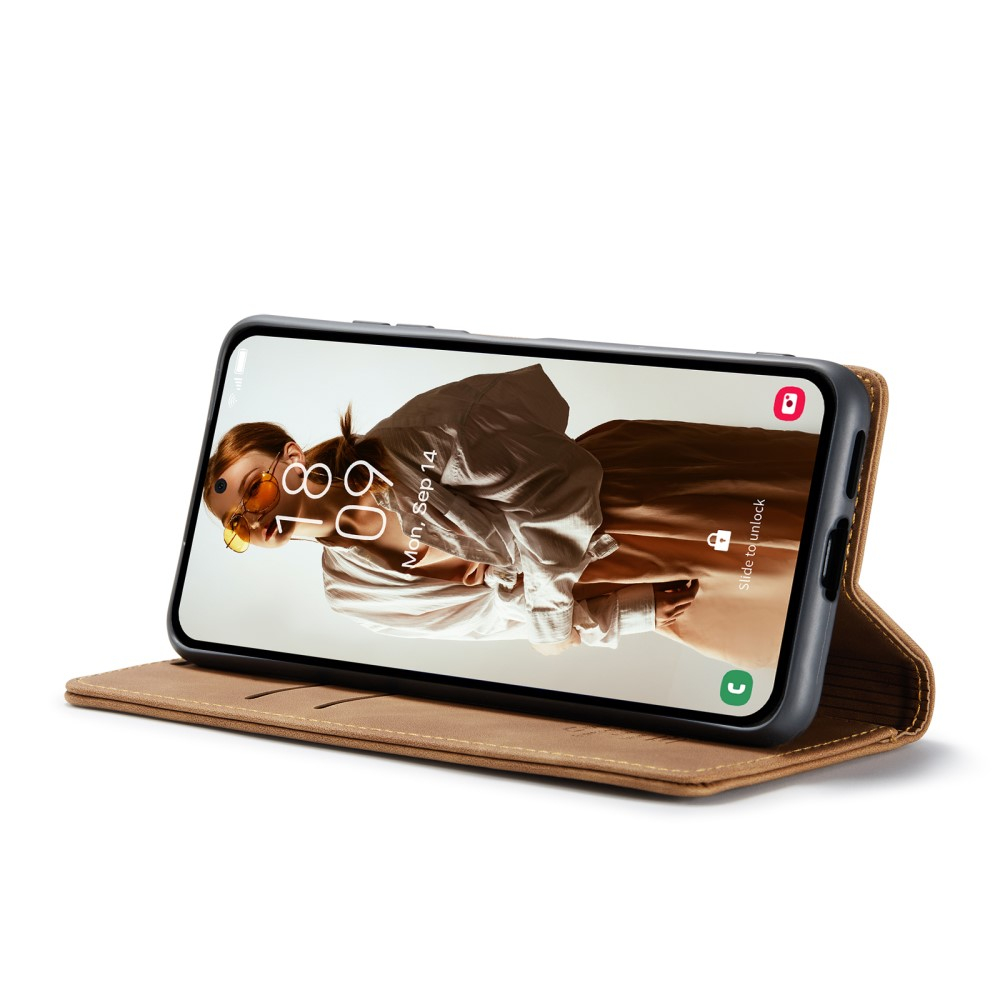 Samsung Galaxy A55 Leder Tasche Flip Wallet Etui mit Kartenfächern - Hellbraun