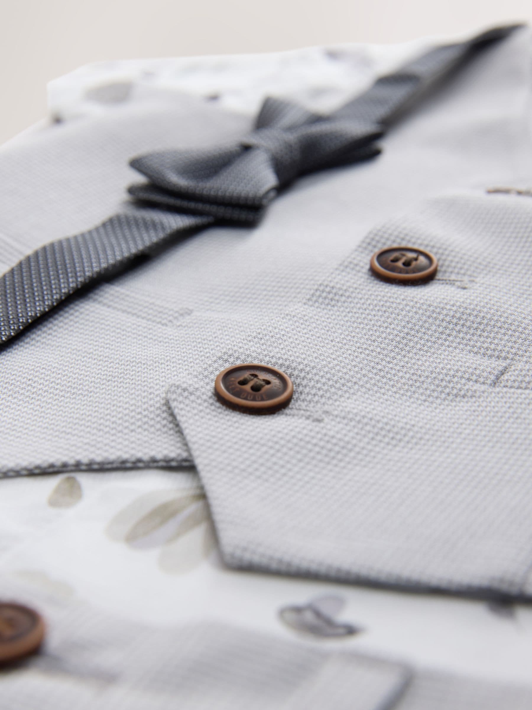 Grijs puppytooth - Set met gilet, overhemd, shorts en vlinderdas (3mnd-9jr)