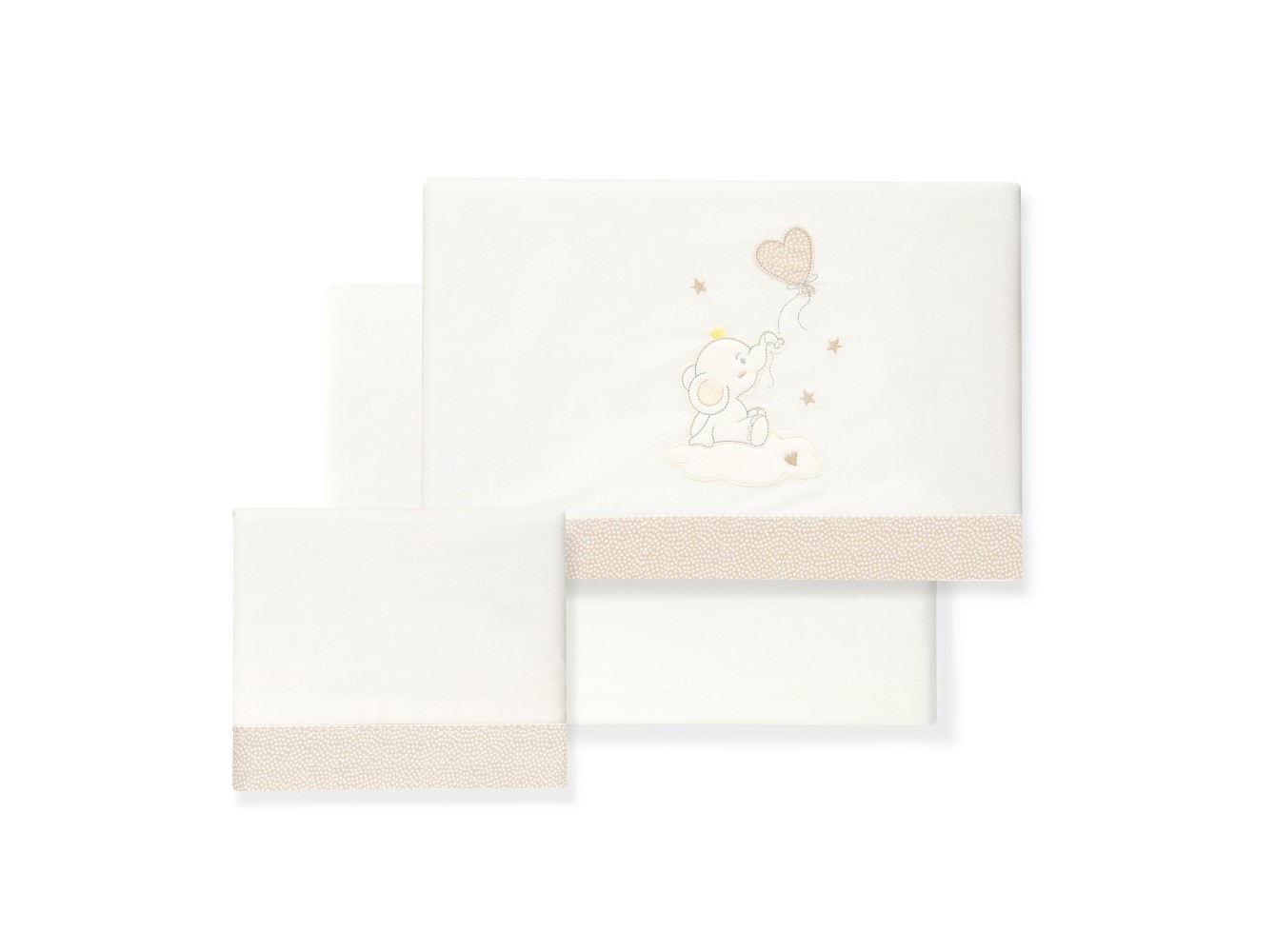 CONJUNTO DE LENÇOIS CAMA INTERBABY BORDADO - BRANCO/BEGE 60X120CM