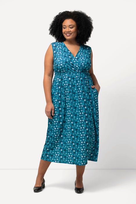 Jerseykleid, Punkte, A-Linie, V-Ausschnitt, ärmellos