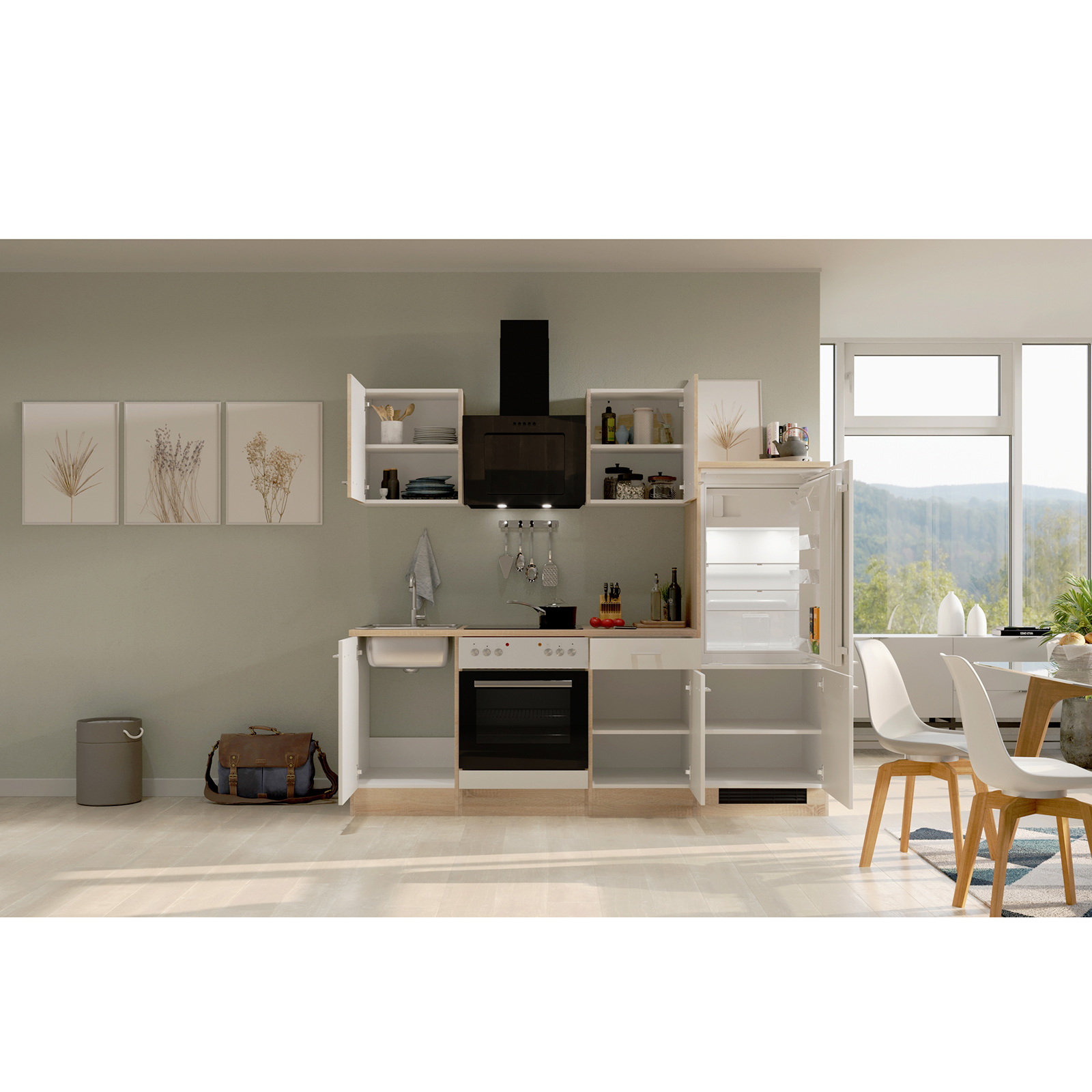 Küchenblock SAMOA - weiß - Sonoma Eiche - 220 cm - mit E-Geräten