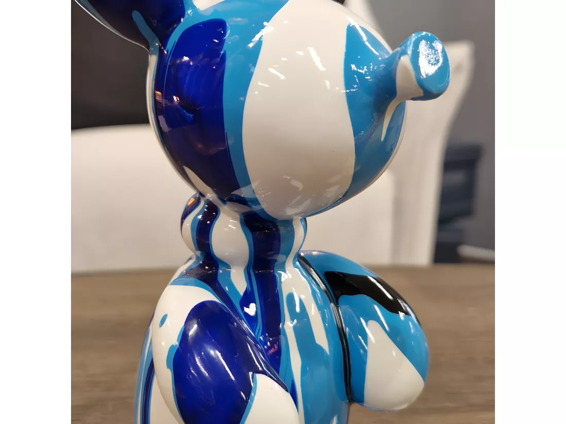 Statuette nounours balloon blanc noir et bleu H17 cm - LOTSO DRIPS 01