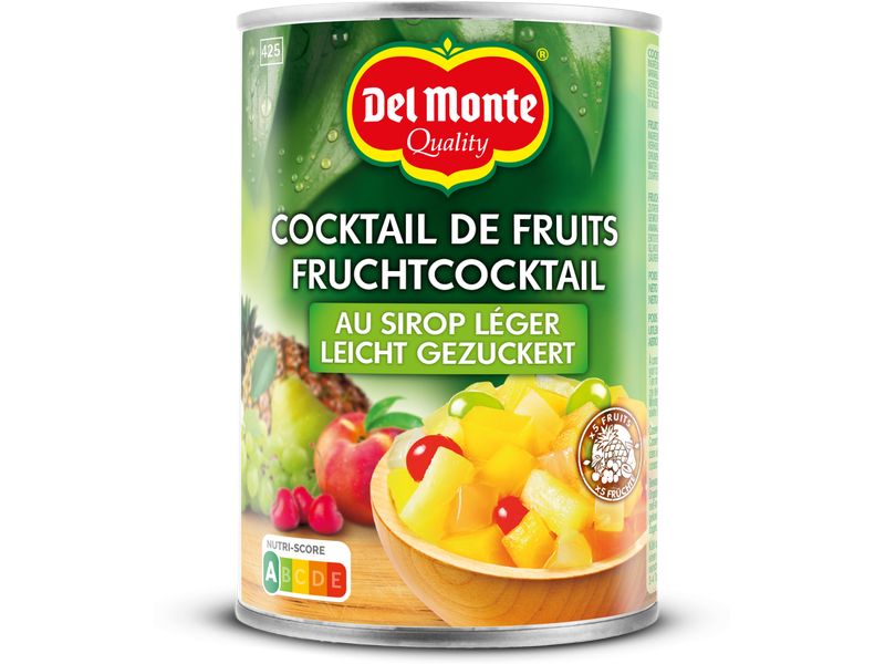 Del Monte Dose Fruchtcocktail leicht gezuckert 250 g Aromatischer Fruchtsalat mit Pfirsichen, Birnen, Ananas, Weintrauben und Kirschen