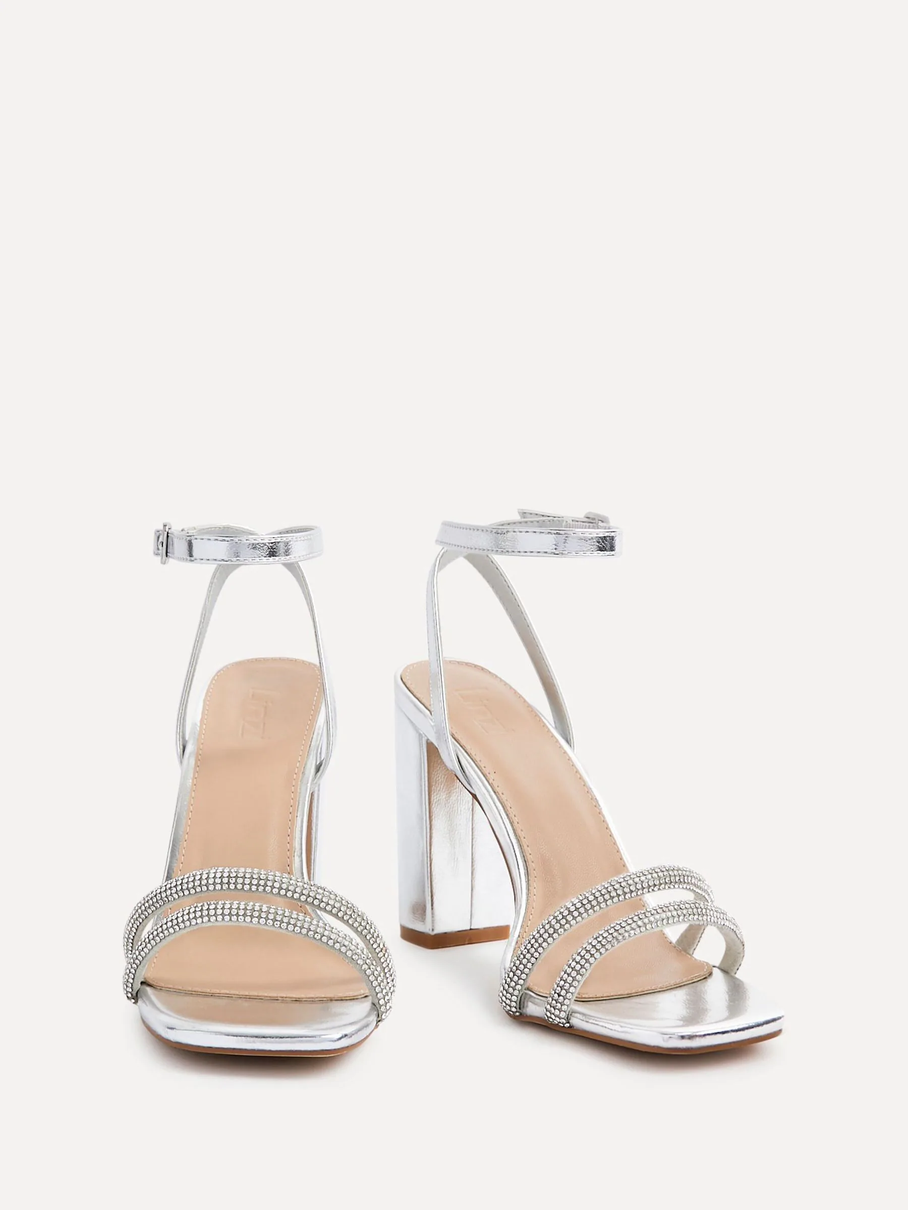 Zilver - Linzi Imera sandalen met blokhak en diamanté voorvoetbandje