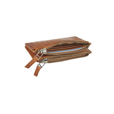 Porte-monnaie double cuir avec pochette cartes Florence - cognac - label M