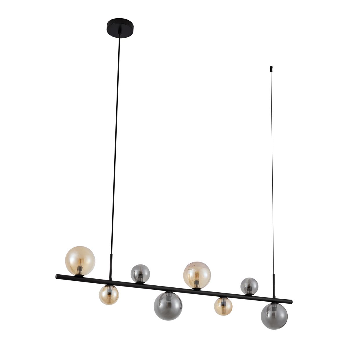 Hanglamp zwart met smoke en amber glas langwerpig 8-lichts - Monaco