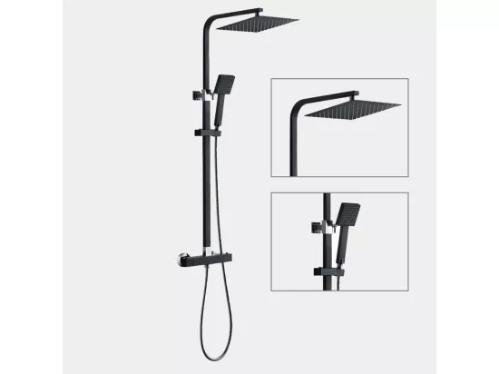 AURALUM MAX Colonne de Douche Thermostatique, Noir, Ensemble de Douche Thermostatique en Laiton, avec Mitigeur,Hauteur Réglable