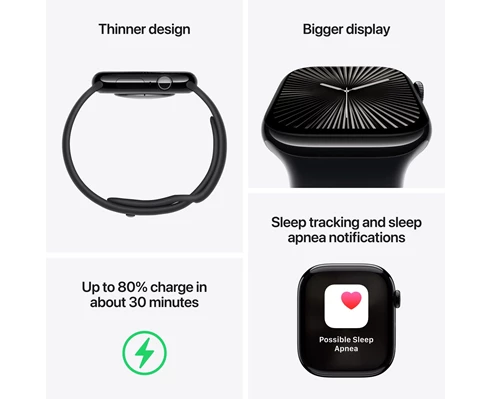 Apple Watch Series 10 GPS   Cellular 46mm Jet Black Aluminium Case with Black Sport Band - M/L