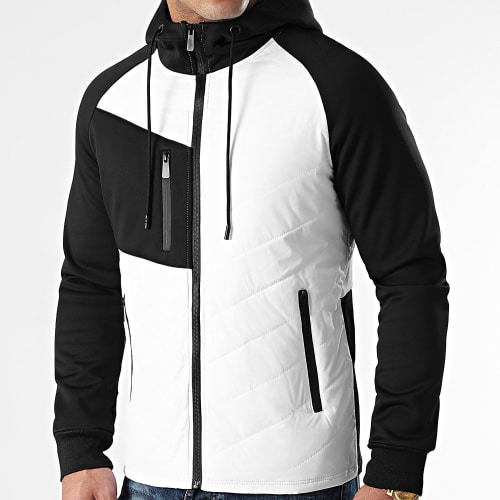 Veste Zippée Capuche Bimatière 0004 Blanc Noir
