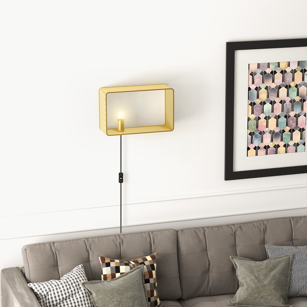 HOMCOM wandlamp, 40W wandlamp, hallamp, wandverlichting met tuimelschakelaar, voor woonkamer, slaapkamer, metaal, goud, 40,5 x 15,4 x 25,2 cm, lamp niet inbegrepen