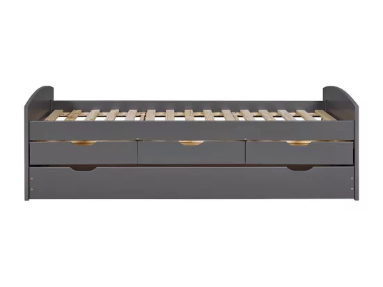 STRADI - Lit Gigogne 90x200cm + 3 Tiroirs Vernis Gris
