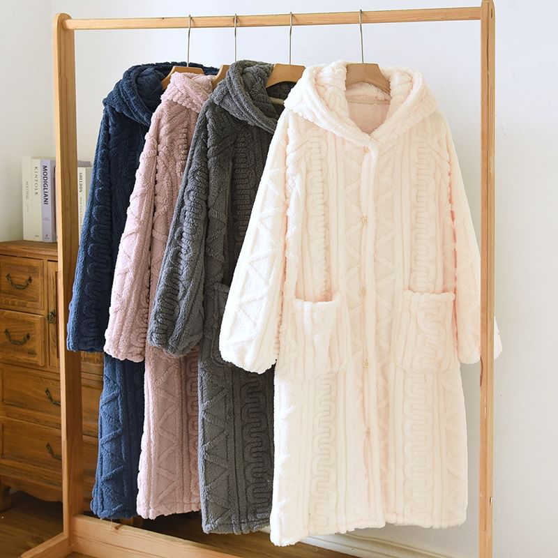 Somnus - Bijpassende jacquard fleece pyjamajas met capuchon en knoopjes (verschillende ontwerpen)