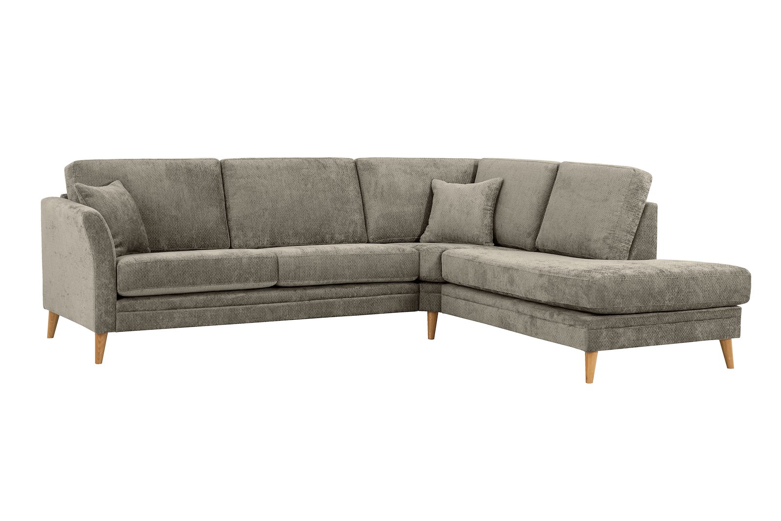 Eden hjørnesofa 2,5-seter med åpen ende høyre. Tekstil Movie 13/1 Light Khaki med ben i eik natur (15137).