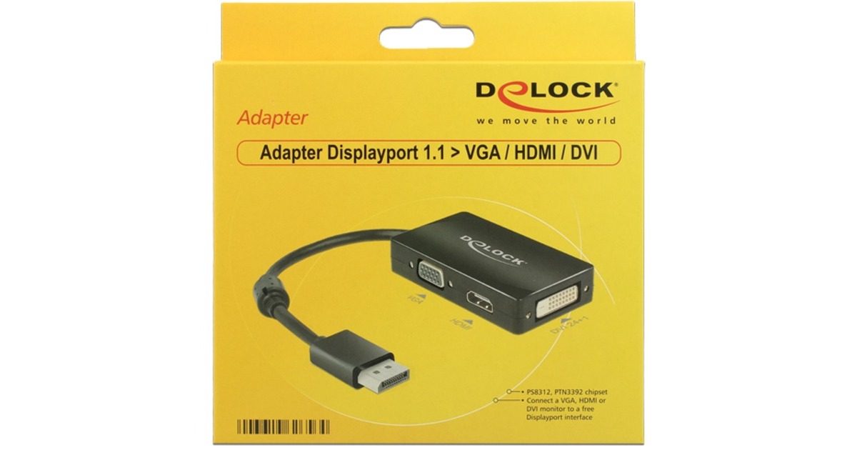 DeLOCKDisplayPort > VGA/HDMI/DVI adapter  (Zwart)