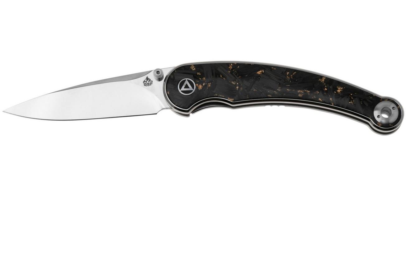 QSP Knife Dolphin 161-A Polished 14C28N, Shredded Carbon Fiber, zakmes
