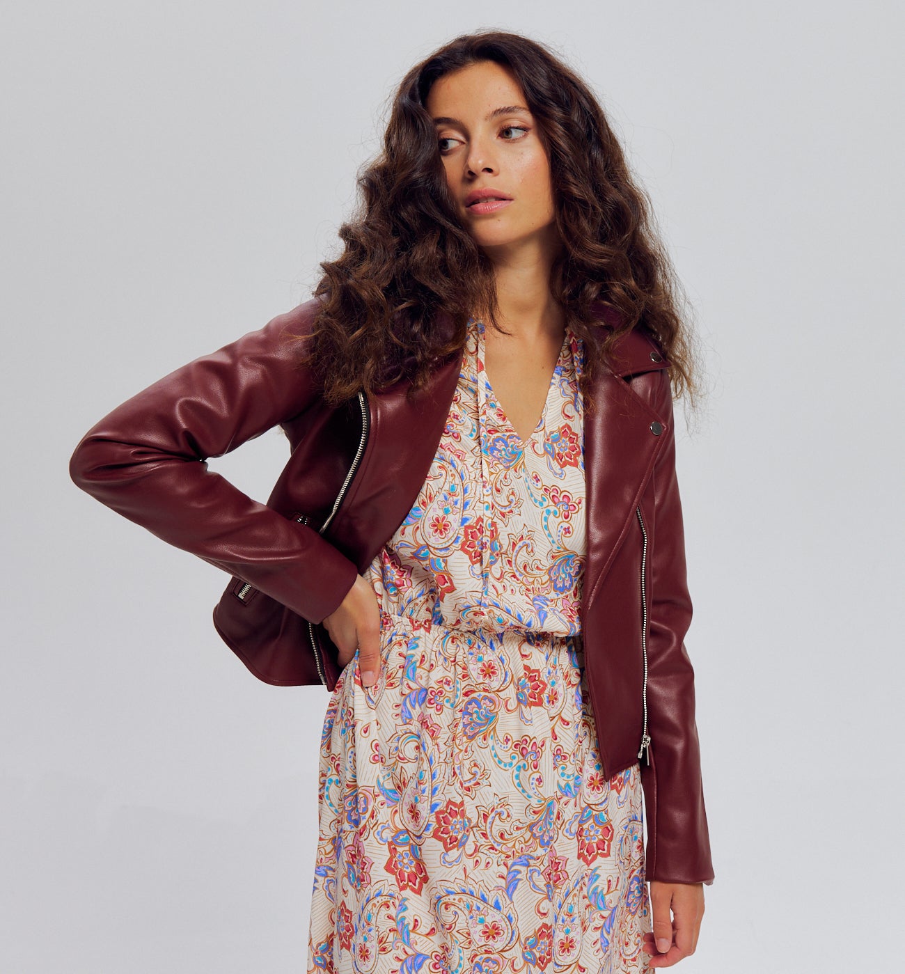 Blouson en simili cuir Femme - Bordeaux