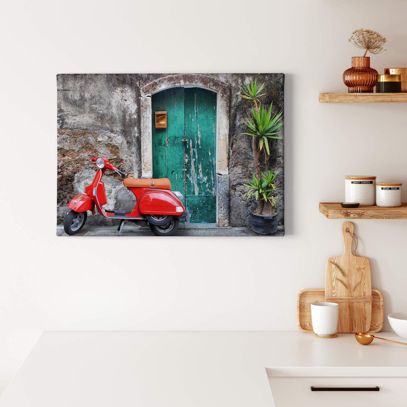 Leinwandbild ROTER ROLLER - grün-türkis - 70x50 cm