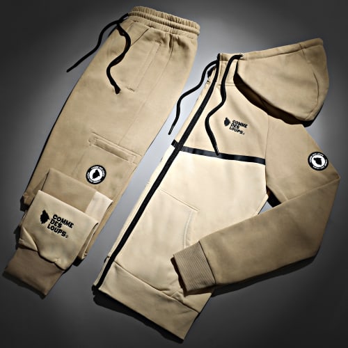 Ensemble Sweat Zippé Capuche Et Pantalon Jogging Everest Camel Clair Beige