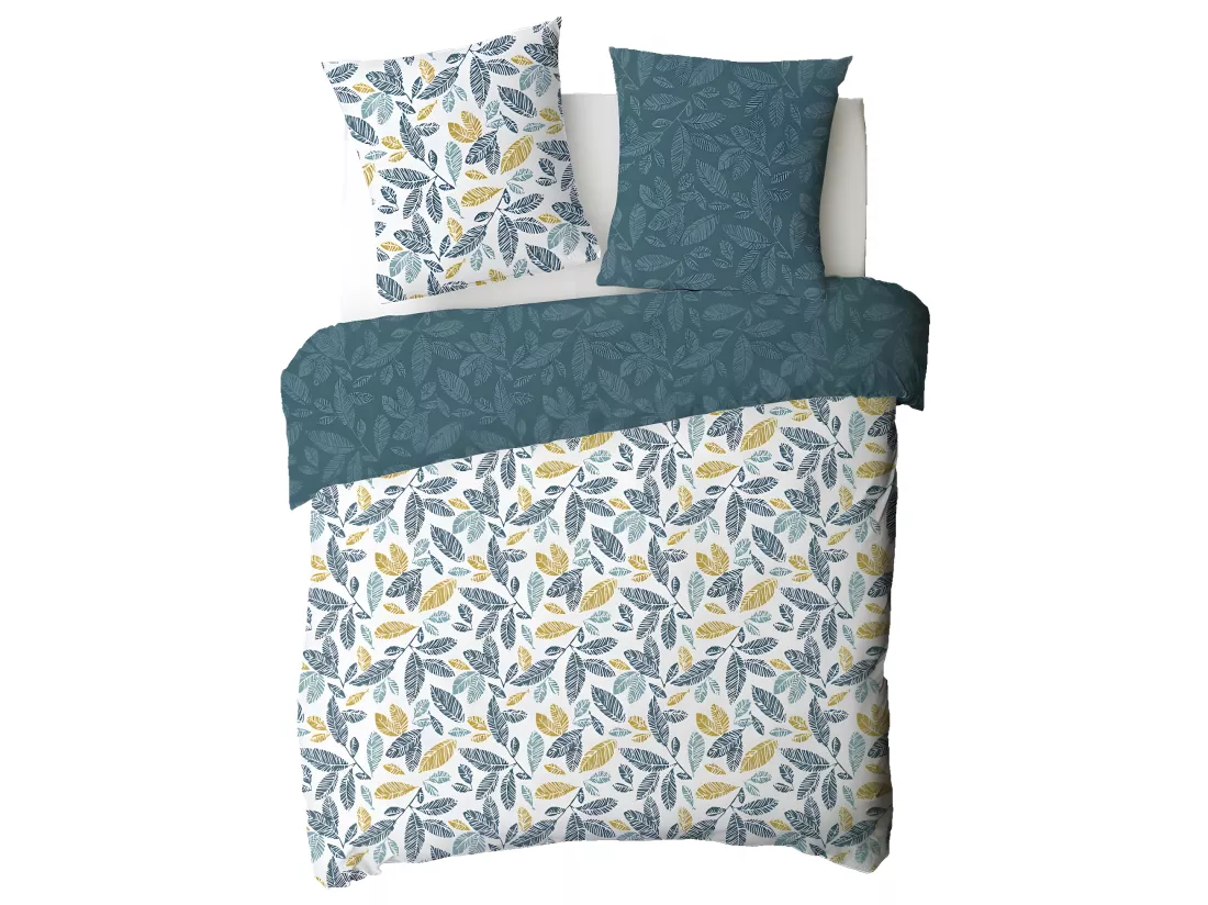 Parure de lit 2 personnes en coton 57 fils imprimé bleu 240x220cm