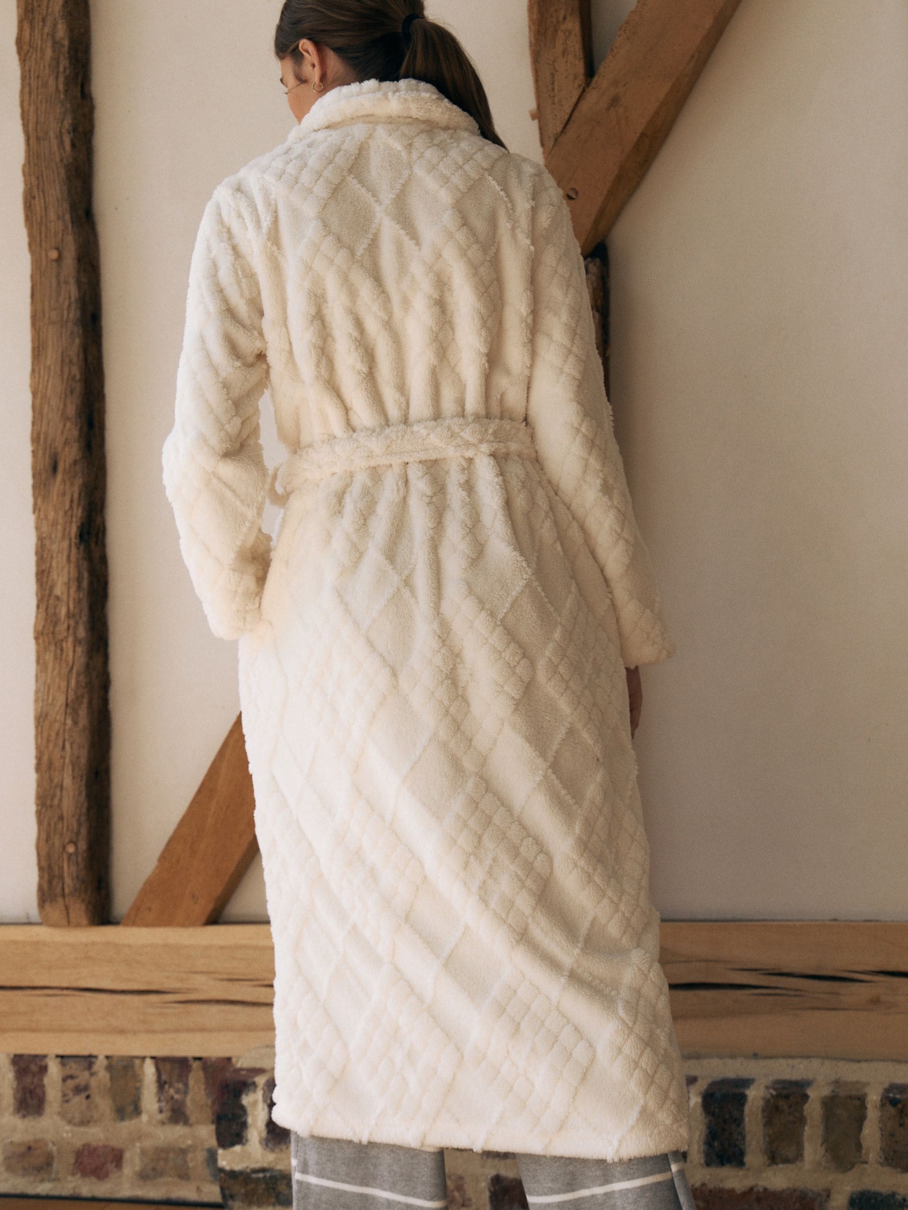 Crème argylepatroon - Behaaglijke fleece badjas