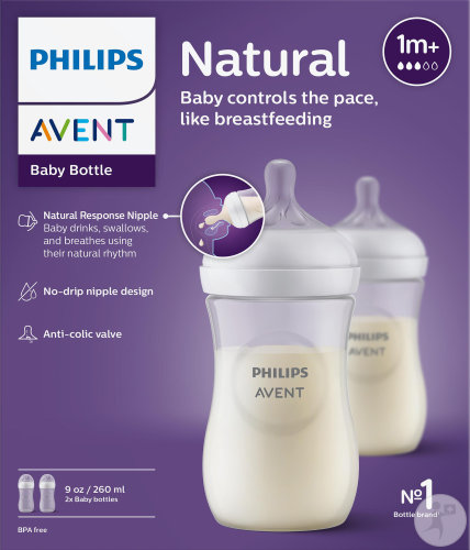 Philips Avent Natural Response Biberon 260ml +1 Mois Débit 3 2 Pièces (SCY903/02)