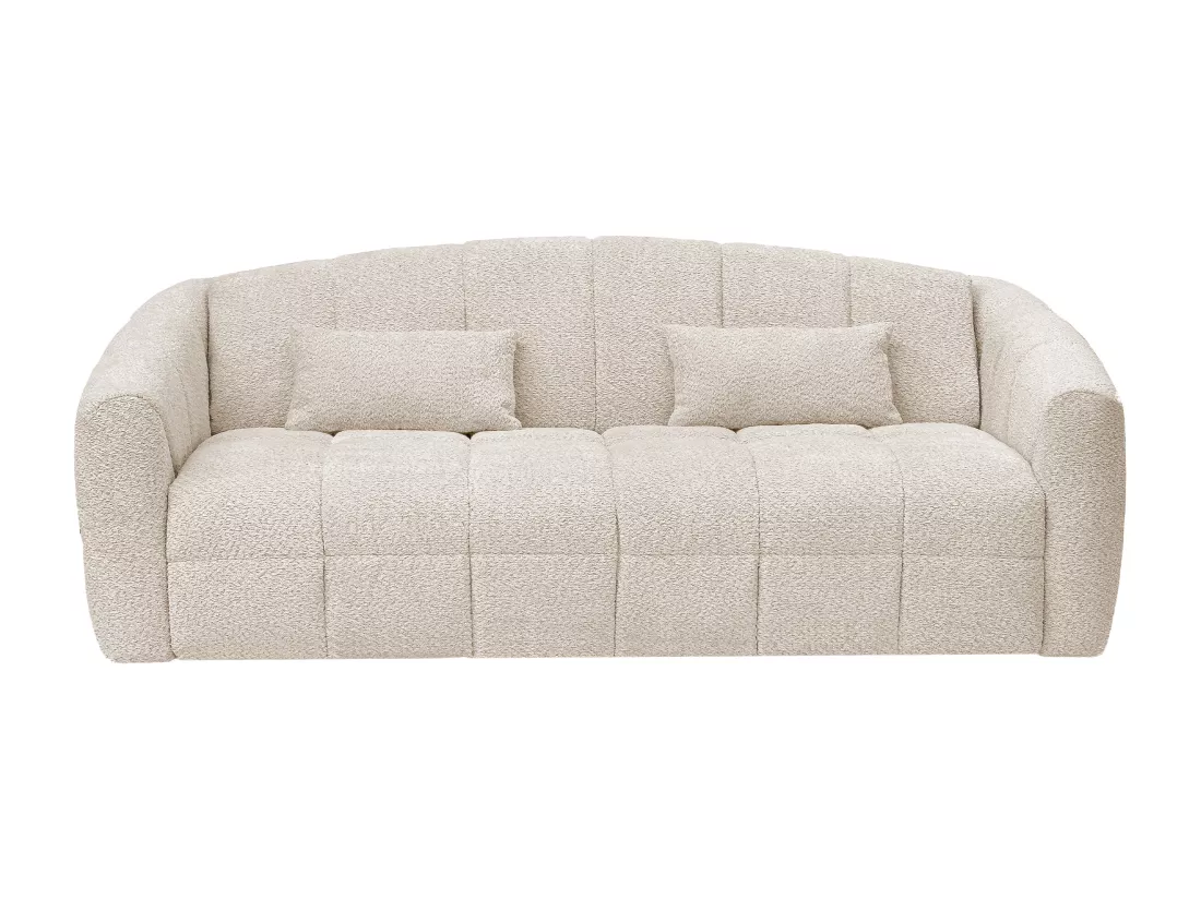 Canapé 4 places convertible express en tissu bouclette beige - Couchage 160 cm - Matelas 13 cm RETUNA II
