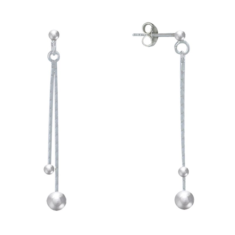 Boucles d'Oreilles Argent 2 Chainettes et 2 Perles