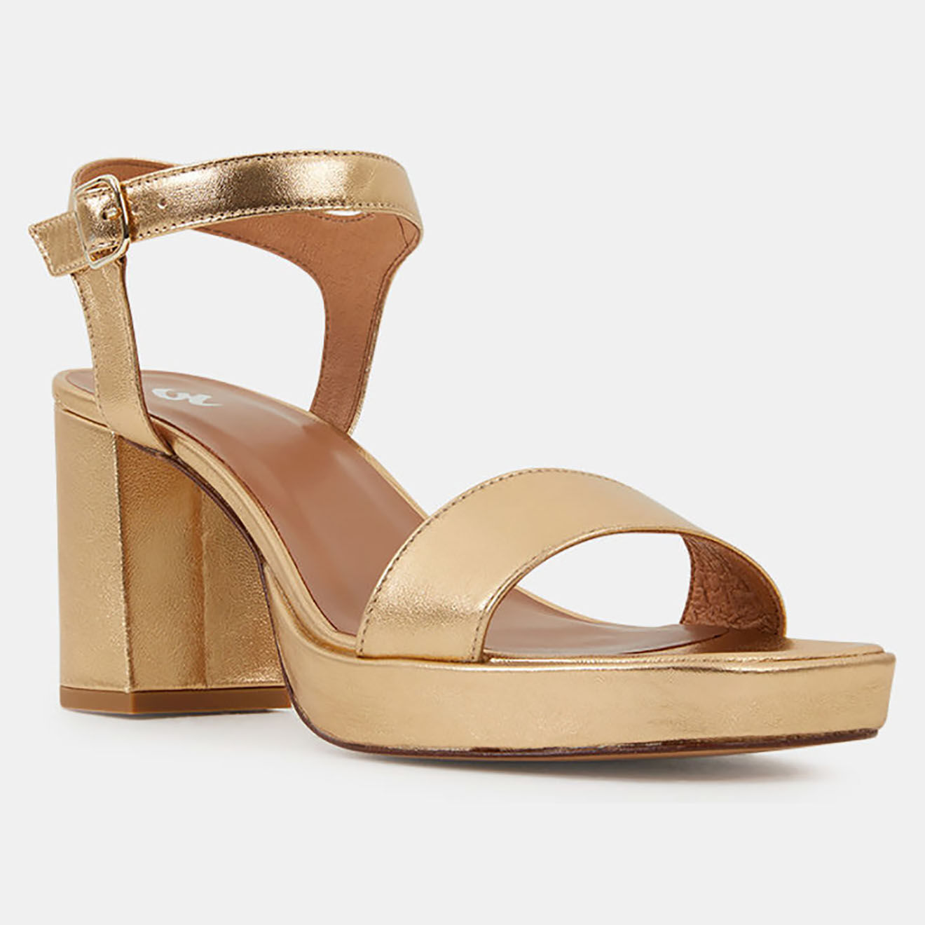 Galeries Lafayette Sandales à talon en Cuir dorées - Talon 7.5 cm