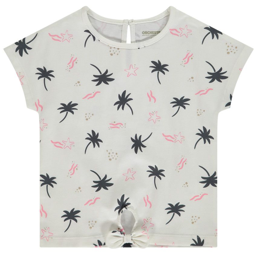 T-shirt manches courtes imprimé effet noué pour bébé fille - Ecru