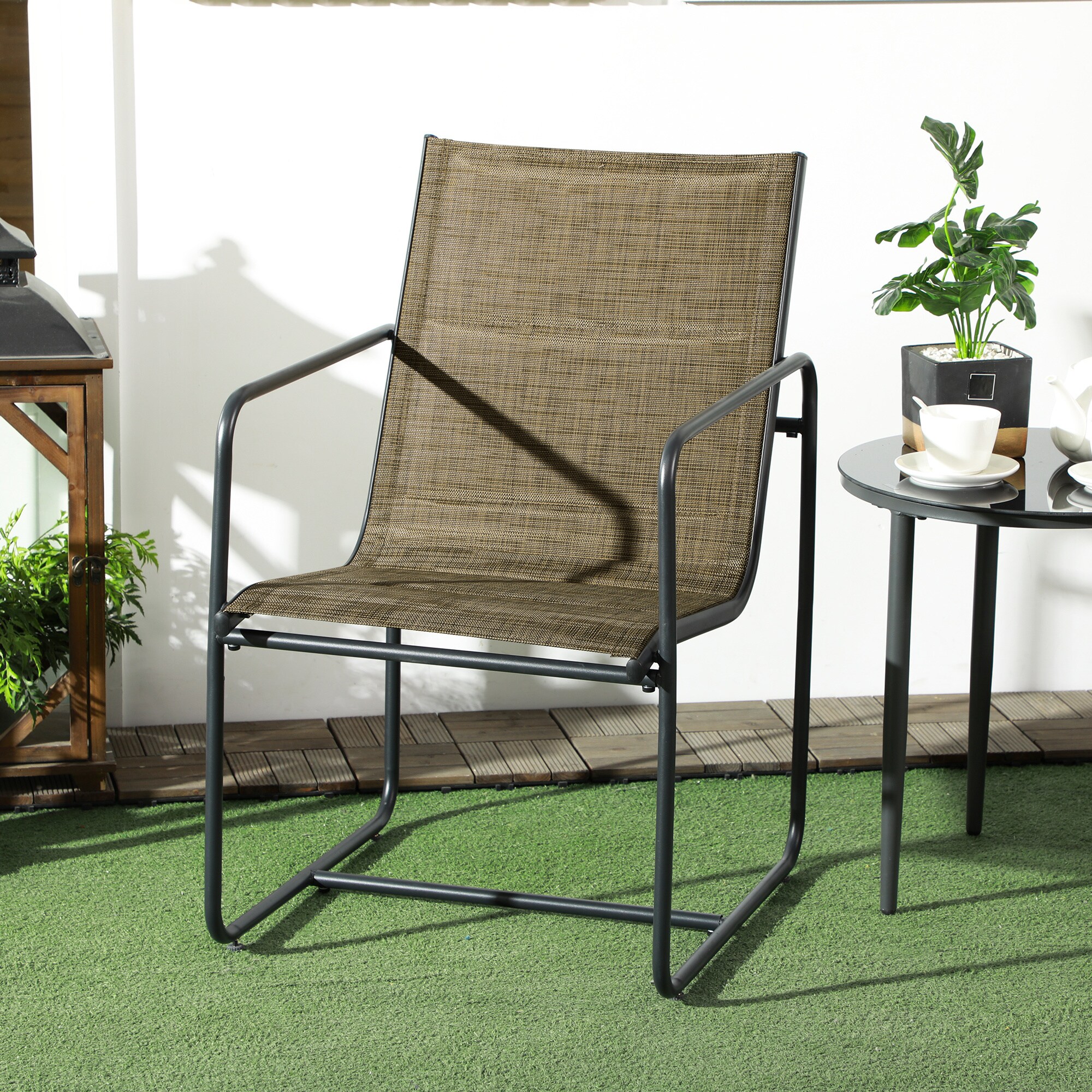 Outsunny Gartenstuhl mit verstellbaren Füßen braun 54L x 66,5B x 88H cm