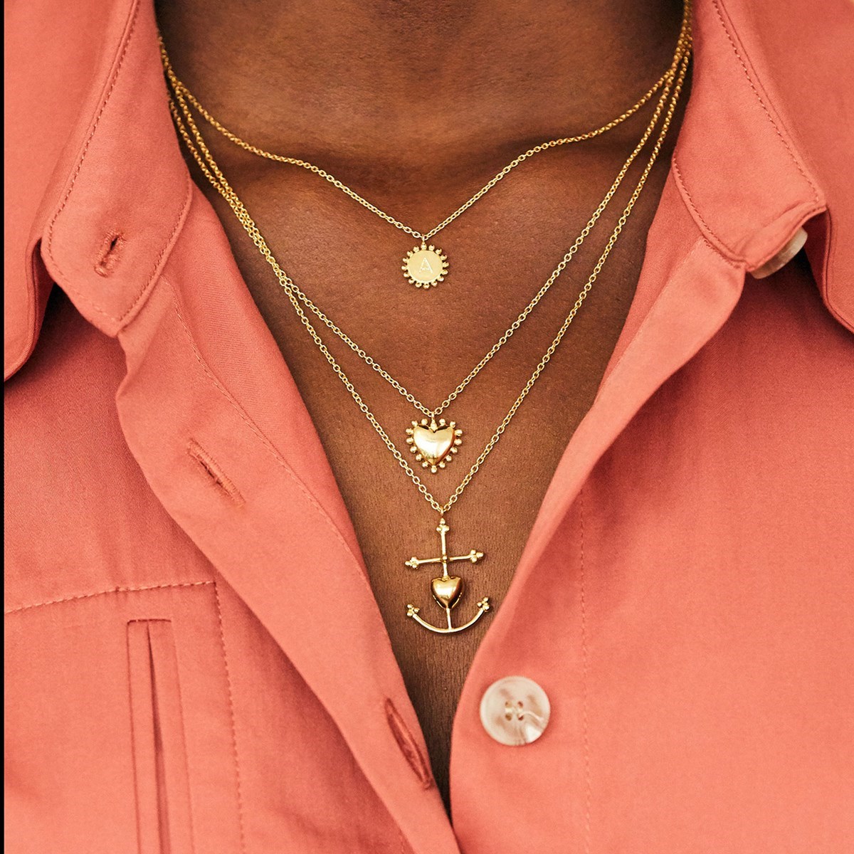 Collier coeur perlé en vermeil
