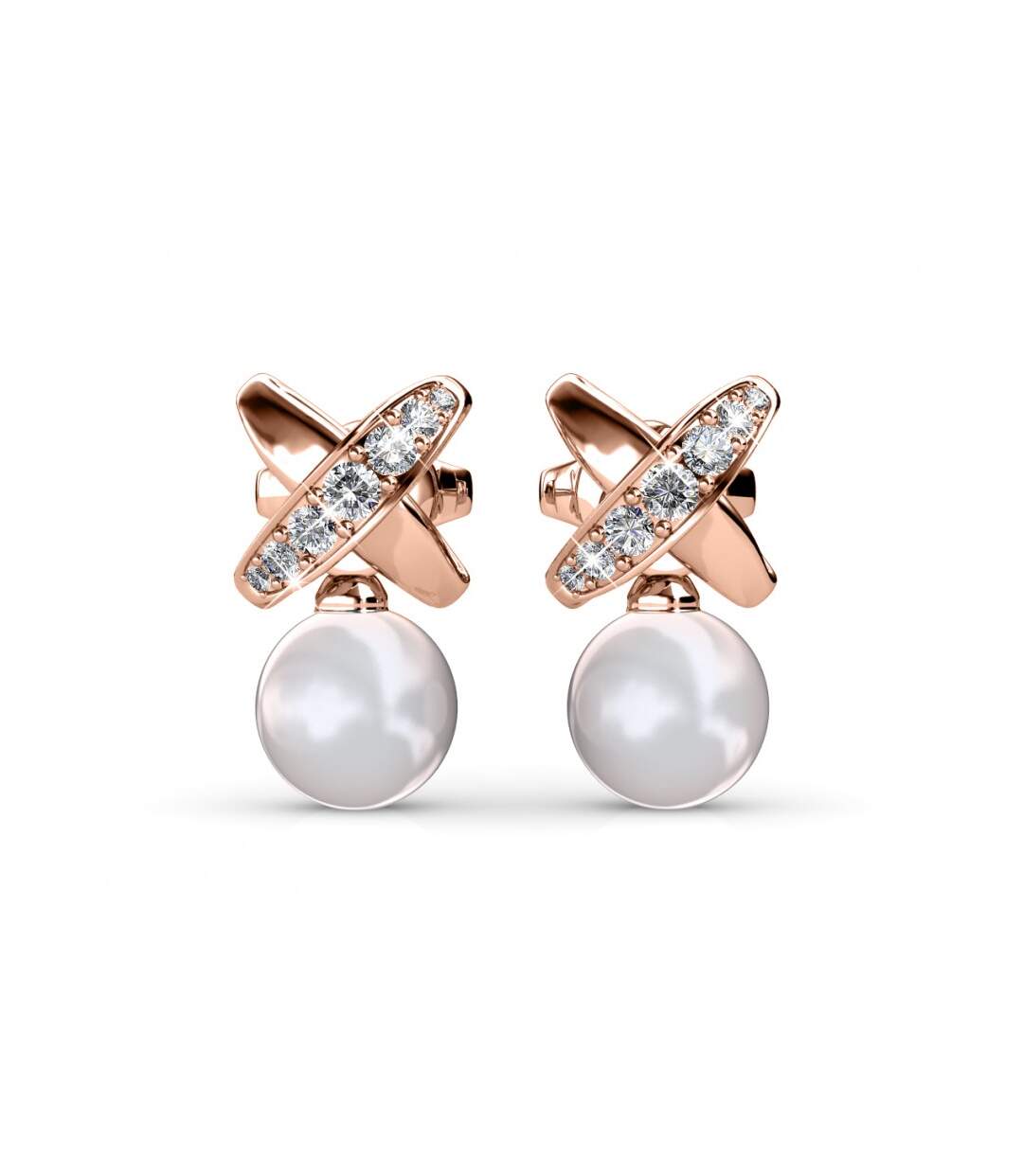 Boucles d'oreilles Chris Pearl - Or Rosé et Cristal