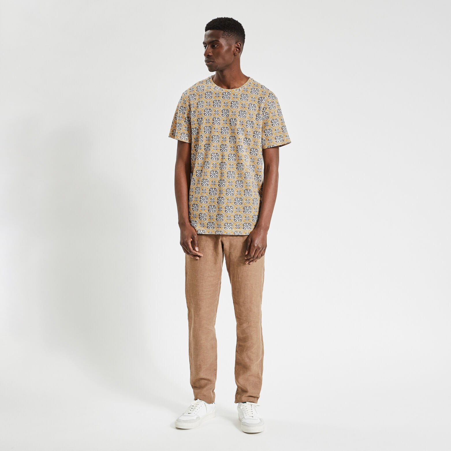 Tee shirt en coton lin imprimé Jaune foncé