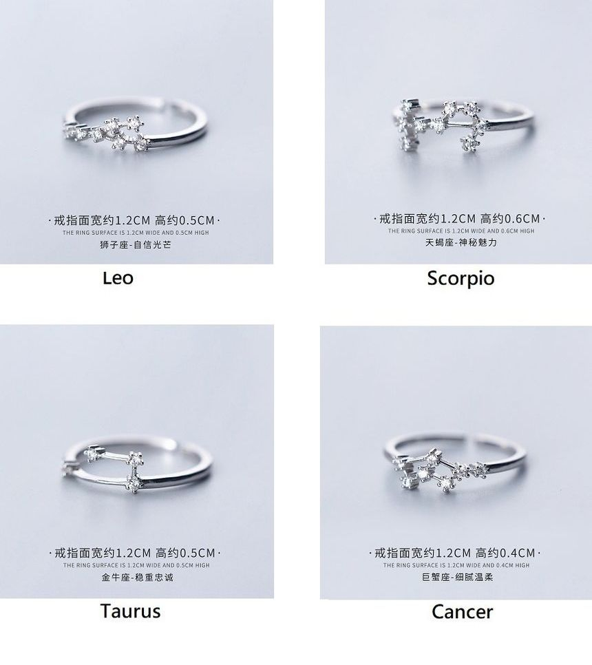 A'ROCH - 925 Sterling Zilveren Open Ring met Strass en Zodiac-steentjes