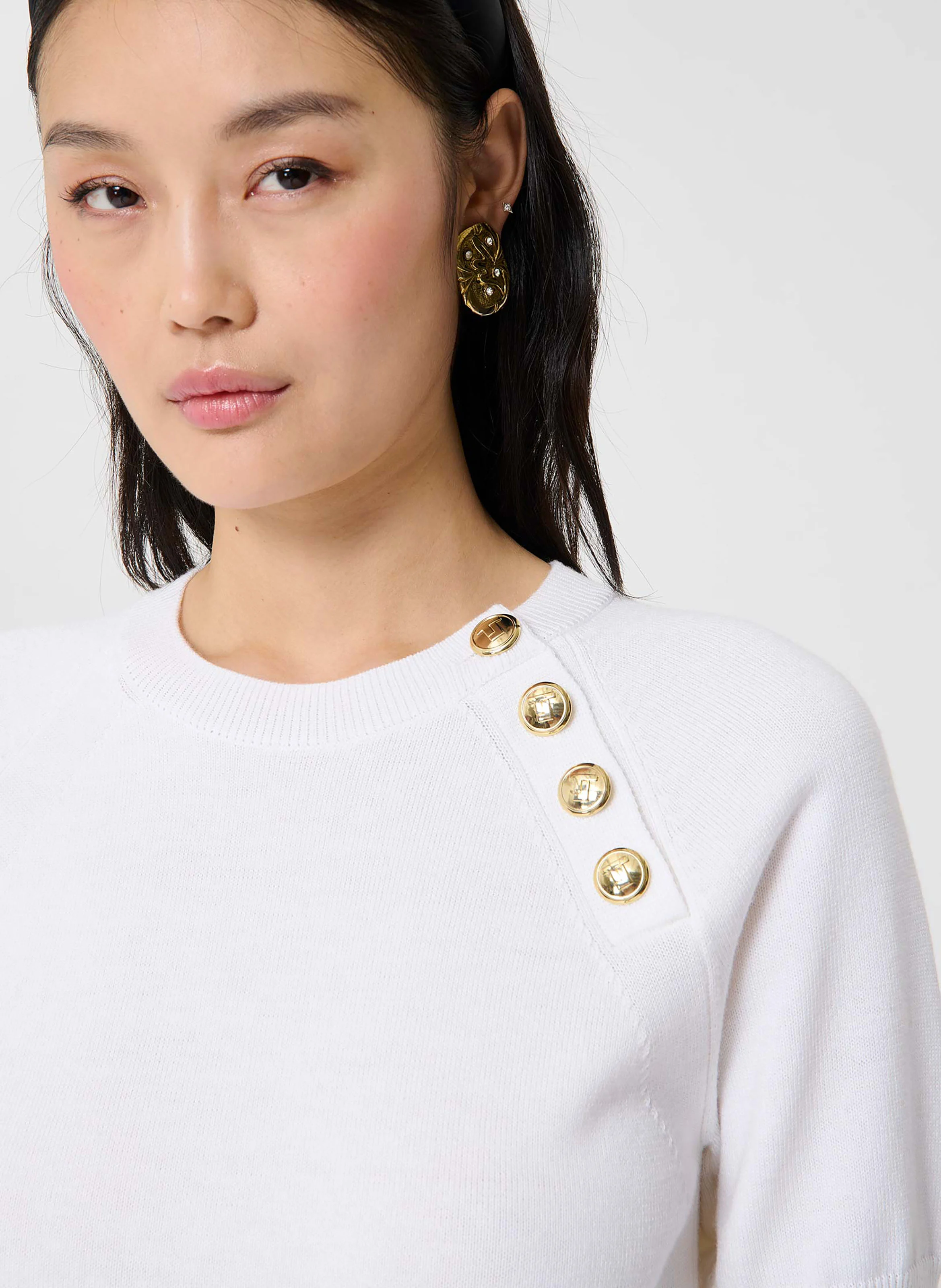 PASTELLE - Pull droit à boutons | Beige