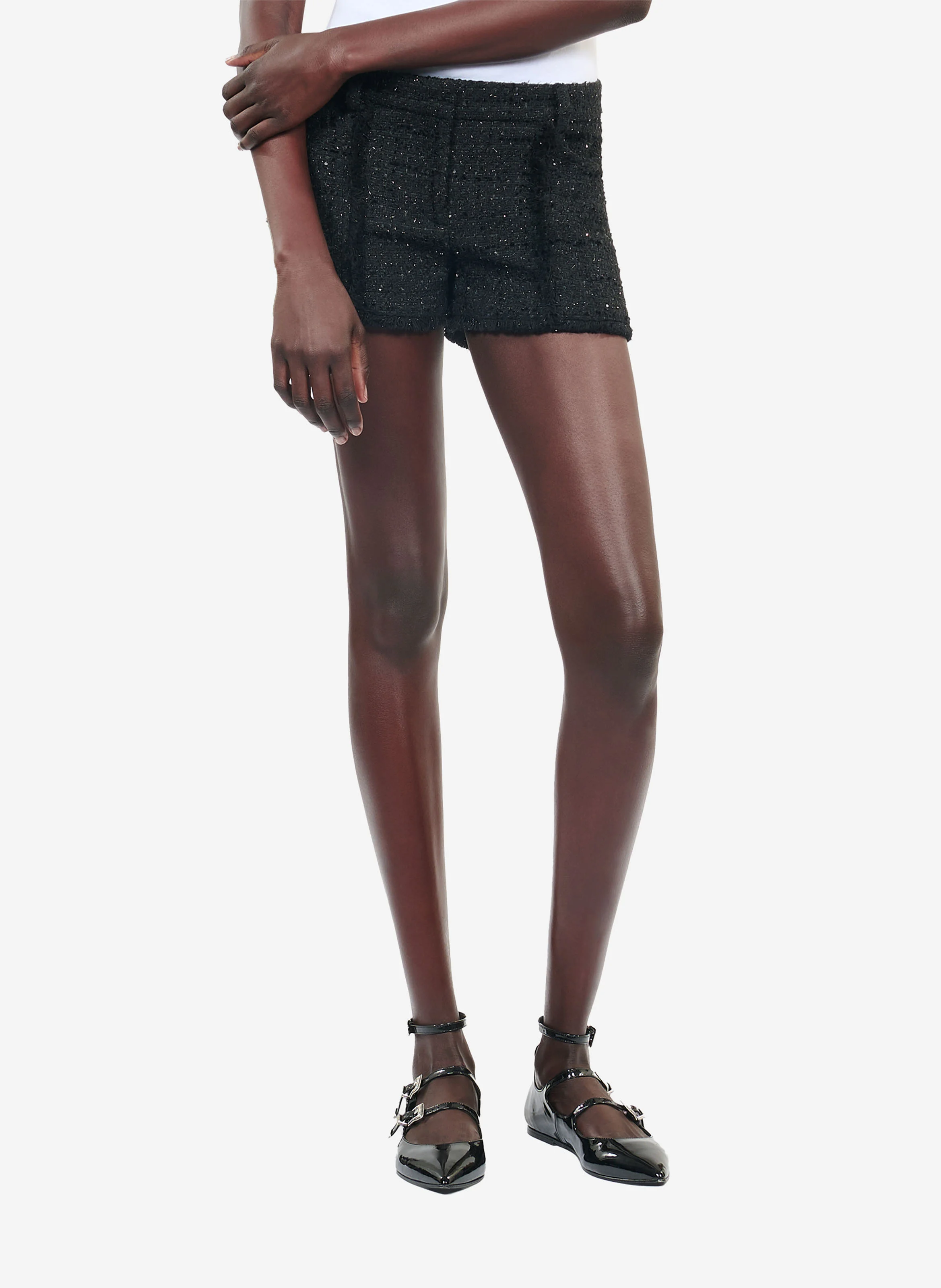 Short ajusté tweed en coton mélangé | Noir