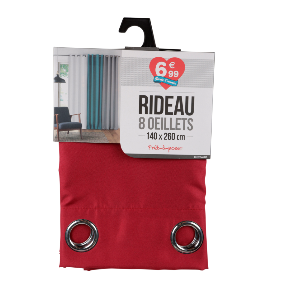 Rideau à œillets polyester rouge 140x260cm