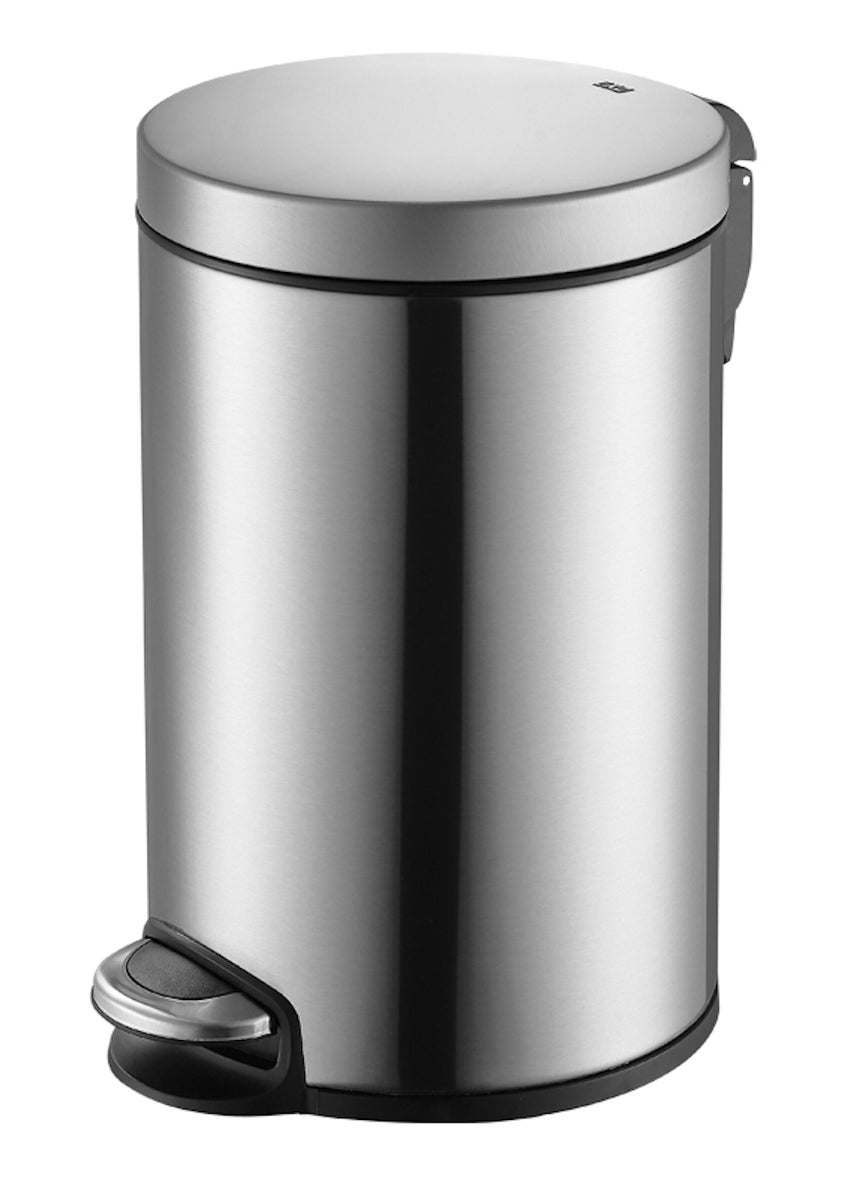 PROREGAL Pedaalemmer met stijlvol pedaal en stil sluitend deksel en kunststof binnenemmer, 8 liter, HxBxD 35,5 x 22,6 x 30 cm, mat roestvrij staal